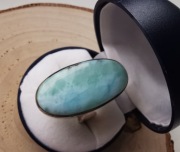 Ogromny masywny srebrny pierścionek 925 z owalnym larimarem 