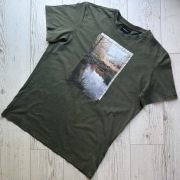 Męska koszulka z krótkim rękawem t-shirt khaki vintage pejzaż Reserved L