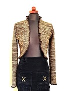 Brązowo-beżowe melanżowe bolerko sweter falbanki złota nitka  S 36