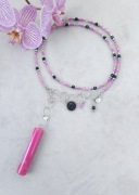 Długi naszyjnik z kamieni naturalnych, srebrna stal UNIKAT