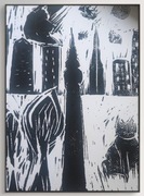  Linoryt "It is the cats' city" z certyfikatem i sygnaturą autorki 