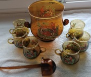 Serwis do ponczu - szkło barwione PRL