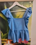 Papaya – Niebieska Bluzka z Baskinką – Letnia, Rozmiar 34 / XS