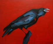 Czarny ptak, płótno, 60x50, ptak, ptaki