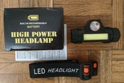 Akumulatorowa latarka czołowa LED czołówka 2 tryby świecenia
