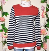 Elegancki Sweterek w paski z wbudowaną białą Koszulą dziewczynka 134