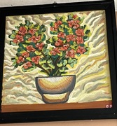 ,,Kwiaty w doniczce ’’ obraz olejny na desce