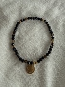 Bransoletka handmade z kamieni naturalnych obsydian z zawieszką ze stali 