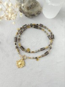 Kwarc dymny, brązowy labradoryt, hematyt, stal - UNIKAT