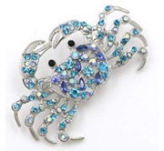 Broszka Krab Cyrkonie Przypinka Pins Srebrny Niebieski Kryształki Elegant