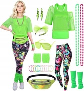 Neonowy strój tematyczny lata 70/80/90, impreza, 24 elementy L/XL