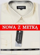 Koszula męska kremowa w paski na długi rękaw kołnierzyk 40/41