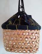 Japońska letnia torebka koszyk kago z woreczkiem kinchaku fajerwerki kagome