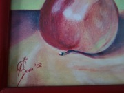 Mały obraz z jabłkiem. Pastele 20 x 20 cm, oryginalnie malowany, sygnatura