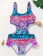 Nowy kostium kąpielowy z falbanką 128/134 cm