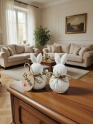 2 króliczki wielkanocne prążkowane 9 cm – dekoracja wielkanocna z gipsu