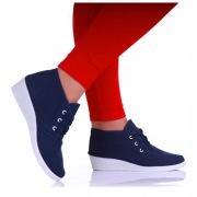 Trampki damskie na niskim koturnie Sznurowane szmaciane sneakersy 11148 40