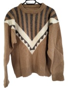 Sweter vintage z okrągłym dekoltem, rozmiar L, 40, brązowy, wzorki