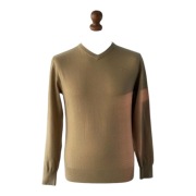 Męski sweter Moods of Norway M 100% merino wool ciemny beż V-neck
