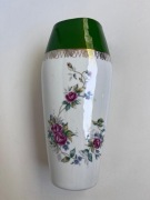 Wazon porcelanowy KAROLINA zielony pas złoty ornament PRL vintage flakon