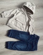 Bluza beżowa z kapturem spodnie jogger jeansy chłopięce 80-86cm stan bdb