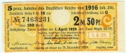 KUPON  NIEMIECKIEJ POŻYCZKI na 100 Mk z 1916 r - idealny 