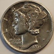 Mercury dime 10 centów 1945 Philadelphia Srebro Junk Silver  