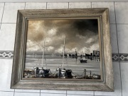 Obraz morski , Morze/ Przystań- Acryl , Rama drewniana