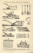 Rolnictwo - Stare maszyny    oryginalna XIX w. grafika