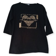 Nowa czarna bluzeczka złoty nadruk serce rękaw 3/4 r. uni M/L/ mała XL 