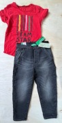 jeansy 3/4  L/140 cm/8-9 lat i koszulka Benetton M/130 cm/7-8 lat