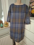 44 niebieska czarna sukienka w pepitke pepitka jesienna na jesień do pracy