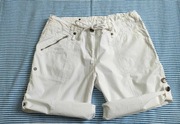 białe bermudy damskie bawełniane kieszenie napy haft suwaki
