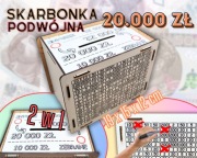 Drewniana skarbonka wykreślana duża dwustronna 20 000 zł