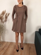 Sukienka codzienna beżowa z falbankami kieszenie ciążowa rozmiar UNI