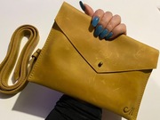 Torebka kopertowa skórzana handmade Crazy Horse musztardowa