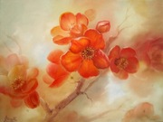 Gałązka Pigwy, ręcznie malowany olejny, Lidia Olbrycht