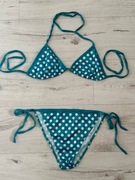 NOWY niebieski strój kąpielowy bikini dwuczęściowy grochy kropki S 36