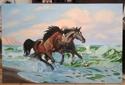 Konie morze obraz olejny