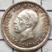 Hiszpania 50 centimos 1926 2,5g Ag 835
