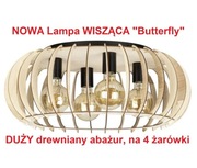Nieużywana DUŻA Lampa "Butterfly" WISZĄCA (stropowa) DREWNIANA fi: 60 cm