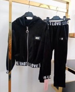 Nowy czarny komplet zestaw welur bluza + spodnie r. 122