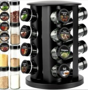 Stojak na Przyprawy Czarny, 16 Słoików Do Kuchni (a6)