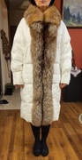 Nowa kurtka puchowa z naturalnym futrem z lisa L/XL