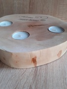 Świecznik drewniany na podgrzewacze. Home sweet home. Duży plaster drewna.