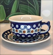 Filiżanka ceramiczna Bolesławiec ze spodkiem duża ceramika Bolesławiec 