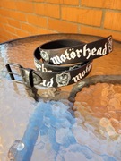 Czarny skórzany pasek z nadrukiem Motörhead