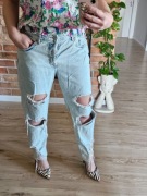 H&M jeans przecierane spodnie jeansy dziury przetarcia boyfriend W32 