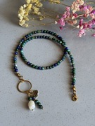 Naszyjnik z kamieni AZURYT + perła – stal nierdzewna złocona IP – ring