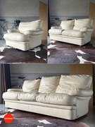 Komplet wypoczynkowy włoski ze skóry (sofa i fotel) - design '80 